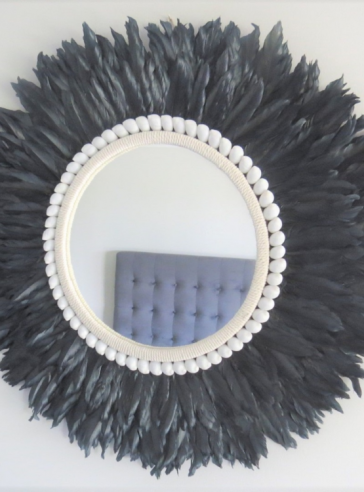 Black Feather Round Mirror - Large